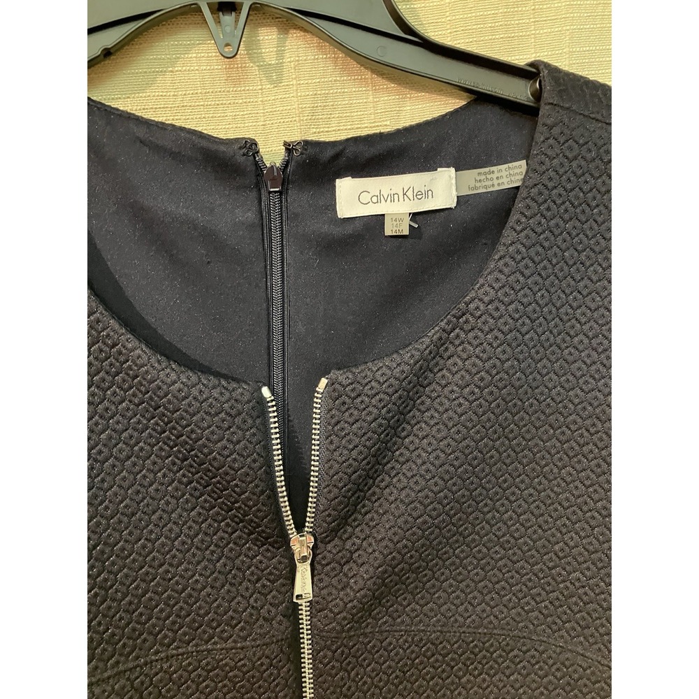 Calvin Klein A-Line Dress Black Sleeveless Zip Front Round Neck Knee Length 14W